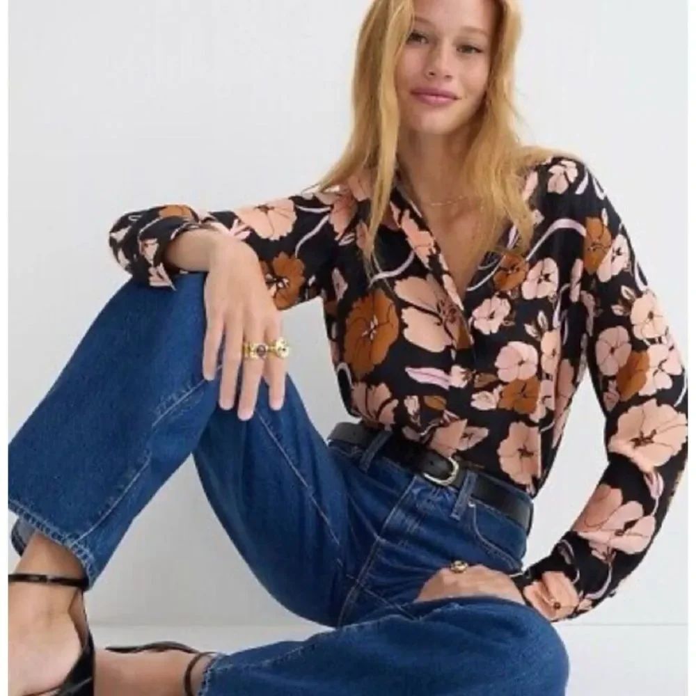 J. Crew Classic-fit drapey cupro shirt in windswept floral Size 2